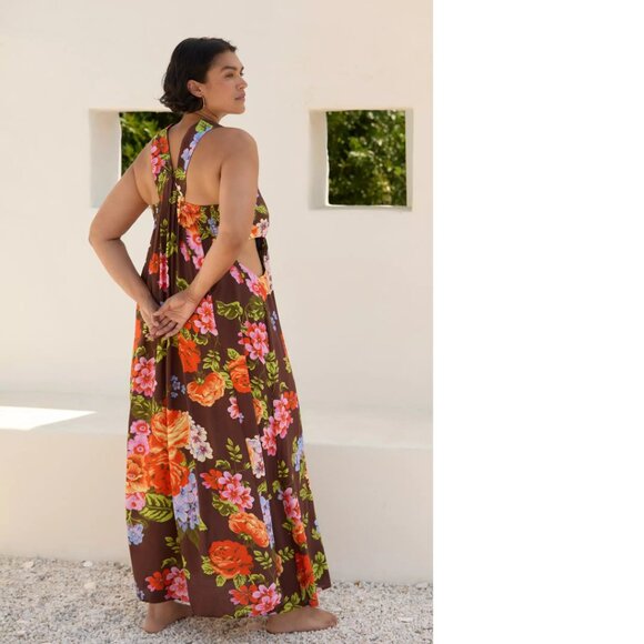 By Anthropologie The Piper Bandeau Maxi Dress 1x brown floral plus size new nwt - Picture 3 of 10